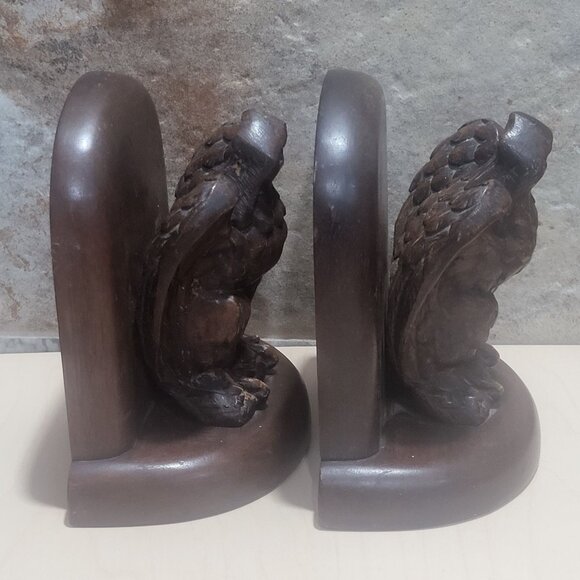 Vintage Pair Wooden Bald Eagle Bookends - Picture 4 of 12